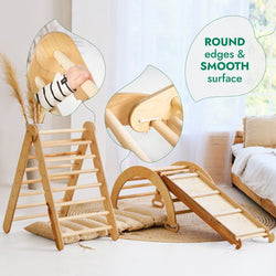 4in1 Montessori Climbing Set: Triangle Ladder + Climbing Arch + Slide Board & Cushion – Beige (ONLINE ORDER ONLY)
