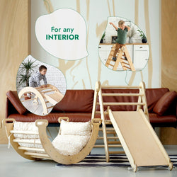 4in1 Montessori Climbing Set: Triangle Ladder + Climbing Arch + Slide Board & Cushion – Beige (ONLINE ORDER ONLY)
