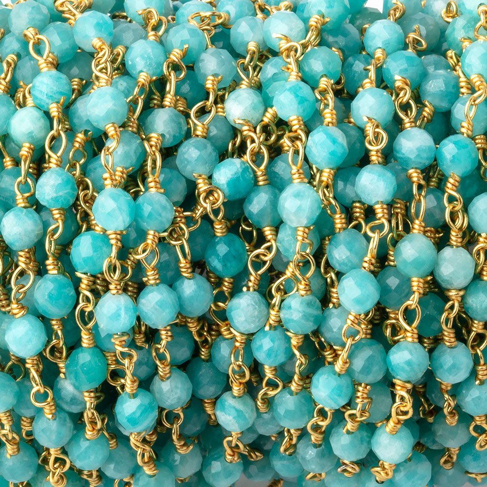 4mm Amazonite Micro Faceted Rounds on Gold Plated Chain (ONLINE ORDER ONLY)
