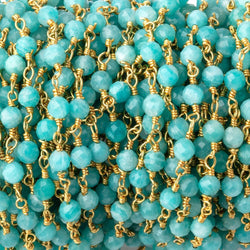 4mm Amazonite Micro Faceted Rounds on Gold Plated Chain (ONLINE ORDER ONLY)
