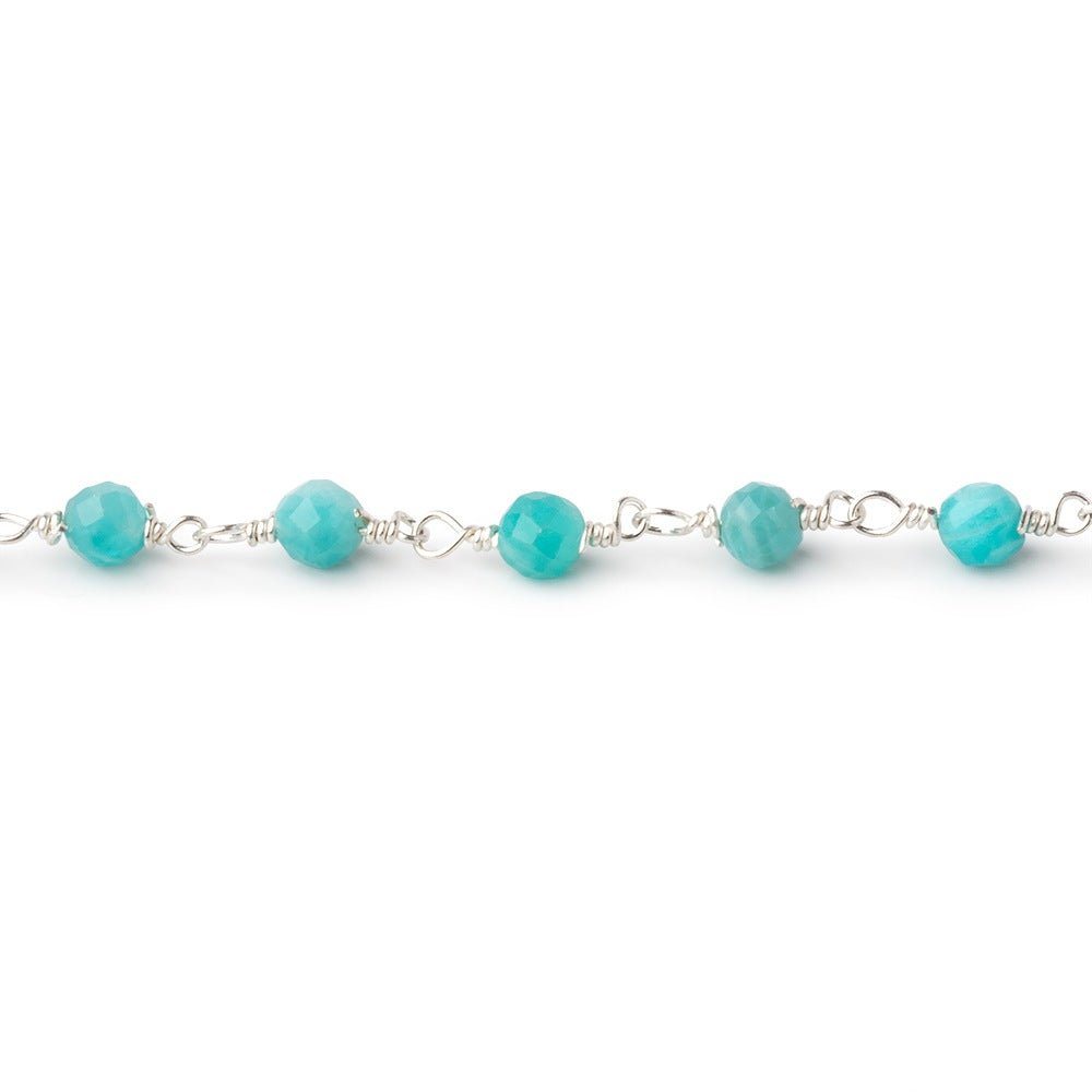 4mm Amazonite Micro Faceted Rounds on Silver Plated Chain (ONLINE ORDER ONLY)