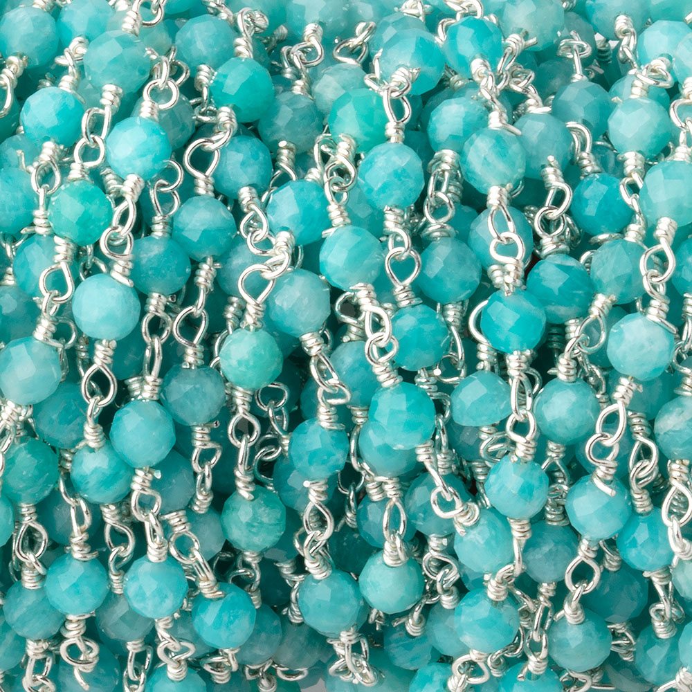 4mm Amazonite Micro Faceted Rounds on Silver Plated Chain (ONLINE ORDER ONLY)