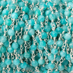 4mm Amazonite Micro Faceted Rounds on Silver Plated Chain (ONLINE ORDER ONLY)