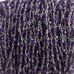 4mm Amethyst faceted rondelle Silver Chain by the foot 34 pieces