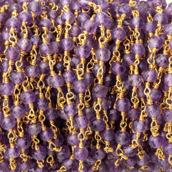 4mm Amethyst Micro Faceted Rounds on Gold Plated Chain