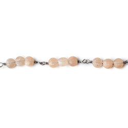 4mm Angel Skin Peach Moonstone faceted coin Trio Black Gold Chain by the foot 54 beads per length (ONLINE ORDER ONLY)