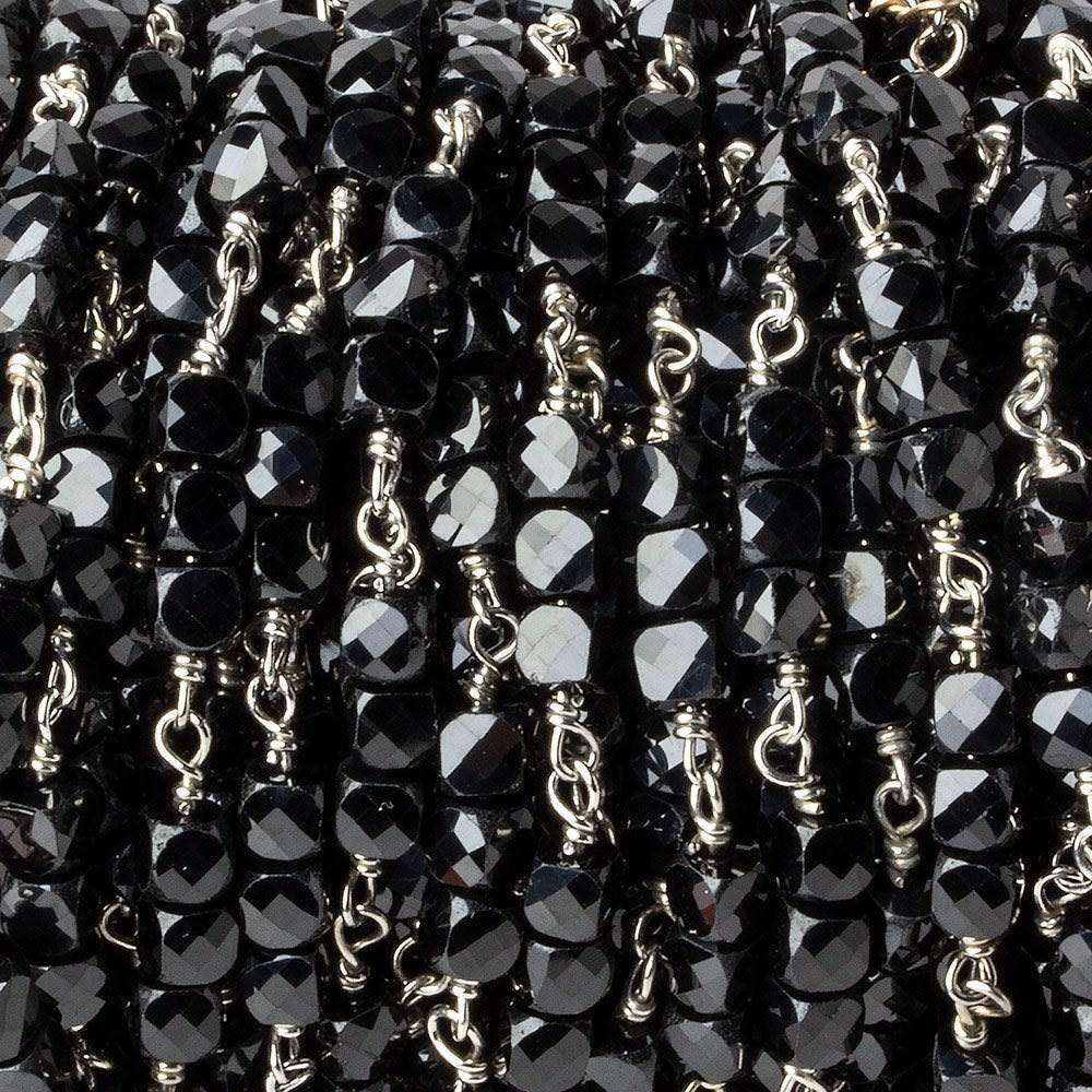 4mm Black Spinel micro faceted cube Silver .925 Chain by the foot (ONLINE ORDER ONLY)
