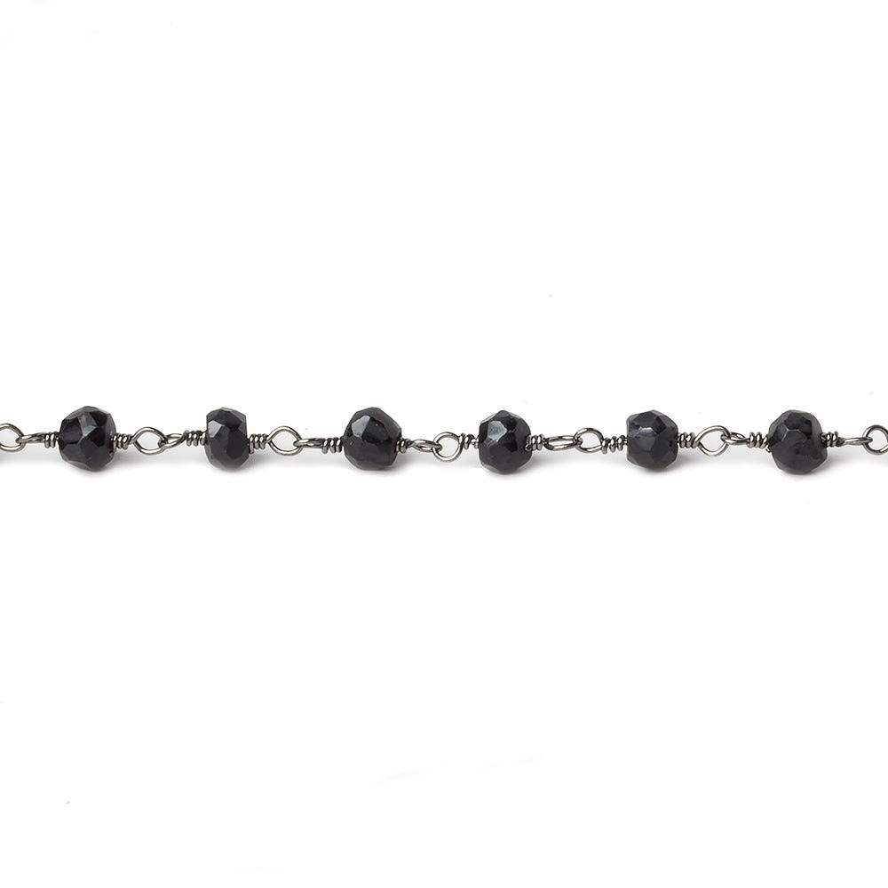 4mm Black Tourmaline faceted rondelle Black Gold plated Chain by the foot 35 pcs (ONLINE ORDER ONLY)