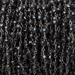 4mm Black Tourmaline faceted rondelle Black Gold plated Chain by the foot 35 pcs (ONLINE ORDER ONLY)