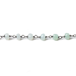 4mm Blue Peru Opal faceted rondelle Black Gold .925 Chain by the foot 40 beads