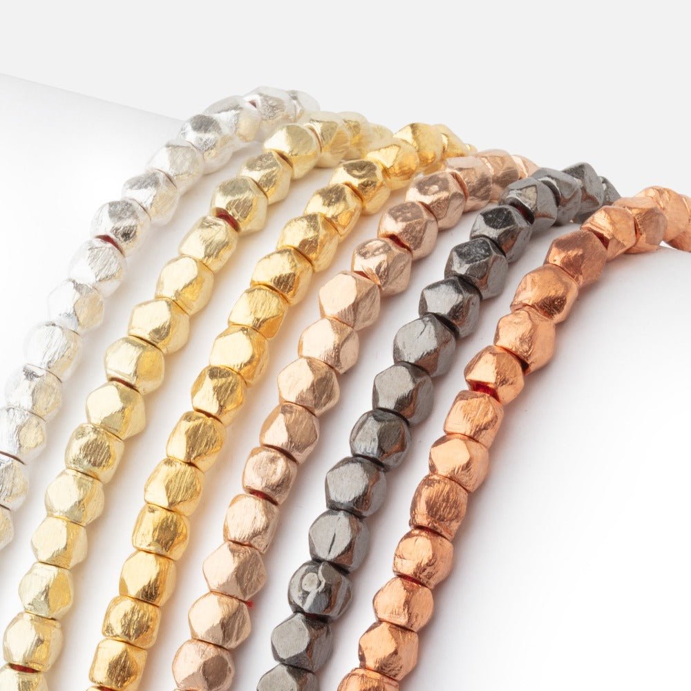 4mm Brushed Hand Cut Nugget Beads 8 inch 47 pieces