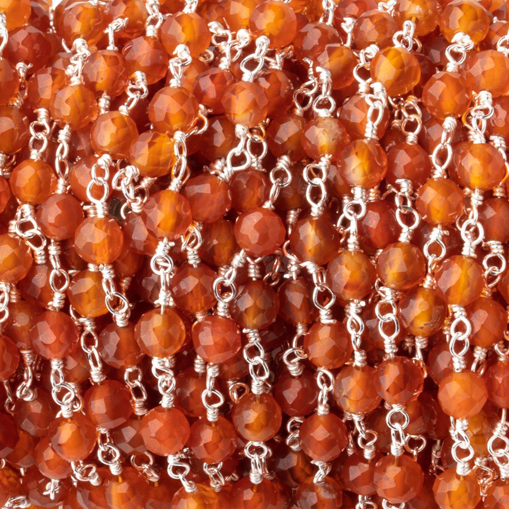 4mm Carnelian Micro Faceted Rounds on Silver Plated Chain