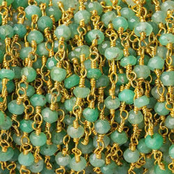 4mm Chrysoprase faceted rondelle Gold plated Rosary Chain by the foot