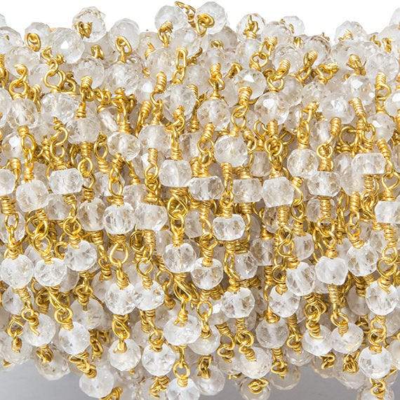 4mm Crystal Quartz rondelle Gold plated Chain sold by the foot 34 pieces (ONLINE ORDER ONLY)