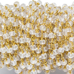 4mm Crystal Quartz rondelle Gold plated Chain sold by the foot 34 pieces (ONLINE ORDER ONLY)