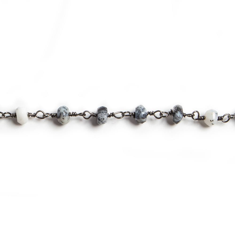 4mm Dendritic Opal faceted rondelle Black Gold Chain by the foot 34 pieces