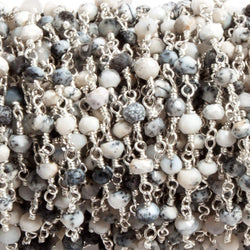 4mm Dendritic Opal faceted rondelle Silver plated Chain by the foot 32 beads