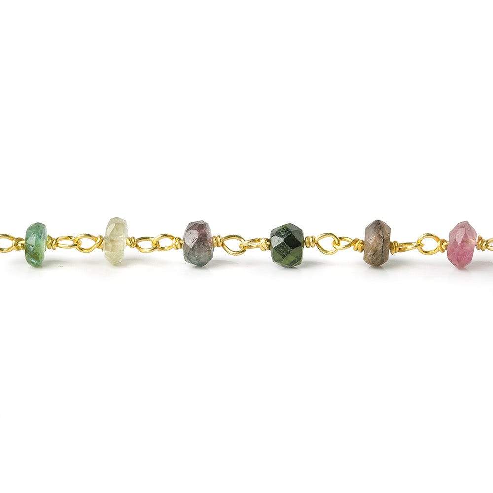 4mm Green and Pink Tourmaline faceted rondelle Vermeil Chain by the foot (ONLINE ORDER ONLY)
