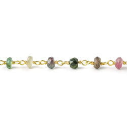 4mm Green and Pink Tourmaline faceted rondelle Vermeil Chain by the foot (ONLINE ORDER ONLY)