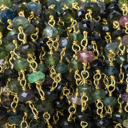 4mm Green and Pink Tourmaline faceted rondelle Vermeil Chain by the foot (ONLINE ORDER ONLY)