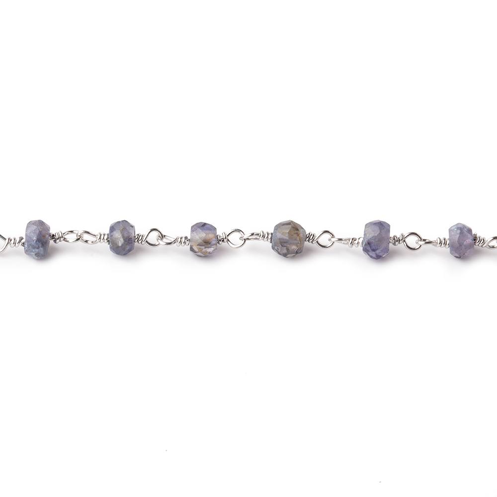 4mm Iolite faceted rondelle Silver plated Chain by the foot