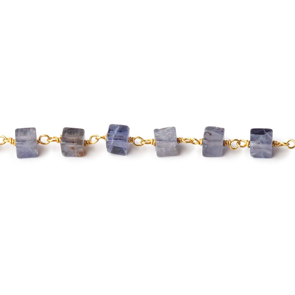4mm Iolite Plain Cube beads on Vermeil Chain 33 pieces per foot (ONLINE ORDER ONLY)