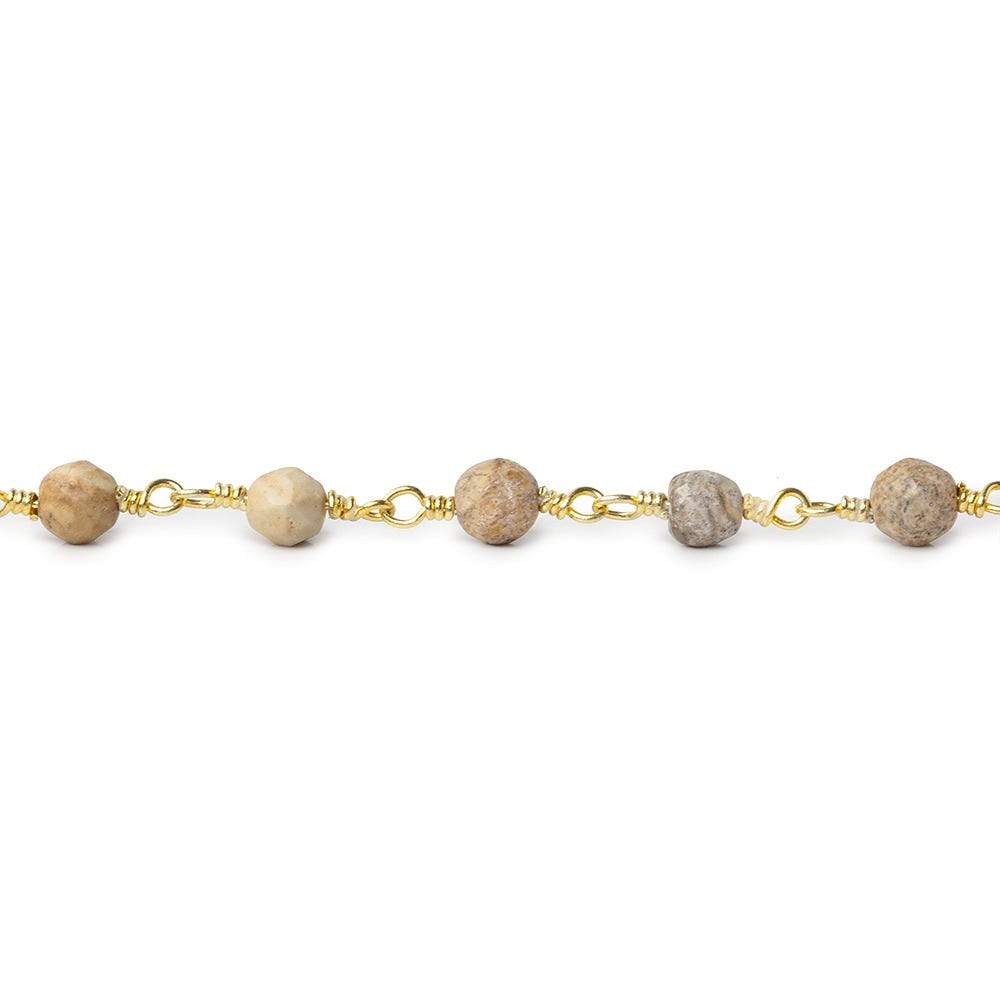 4mm Jasper faceted rounds Gold plated Wire Wrapped Chain (ONLINE ORDER ONLY)