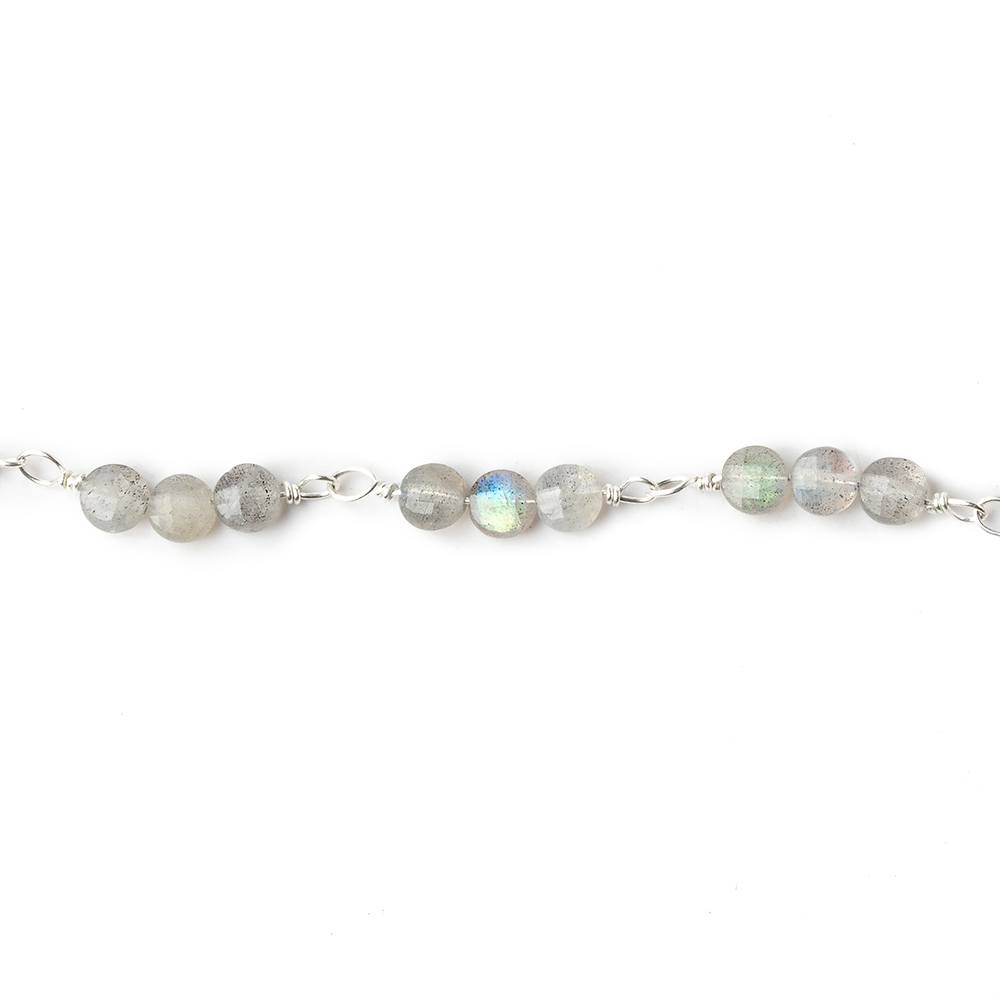 4mm Labradorite faceted coin Trio Silver Plated Chain by the foot 54 beads per length (ONLINE ORDER ONLY)