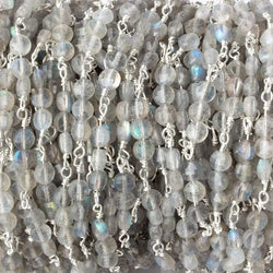 4mm Labradorite faceted coin Trio Silver Plated Chain by the foot 54 beads per length (ONLINE ORDER ONLY)