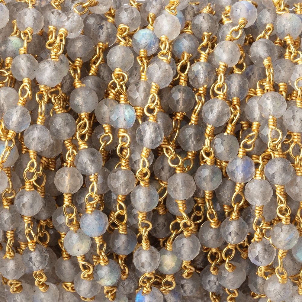 4mm Labradorite Micro Faceted Rounds on Gold Plated Chain (ONLINE ORDER ONLY)