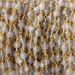 4mm Labradorite Micro Faceted Rounds on Gold Plated Chain (ONLINE ORDER ONLY)