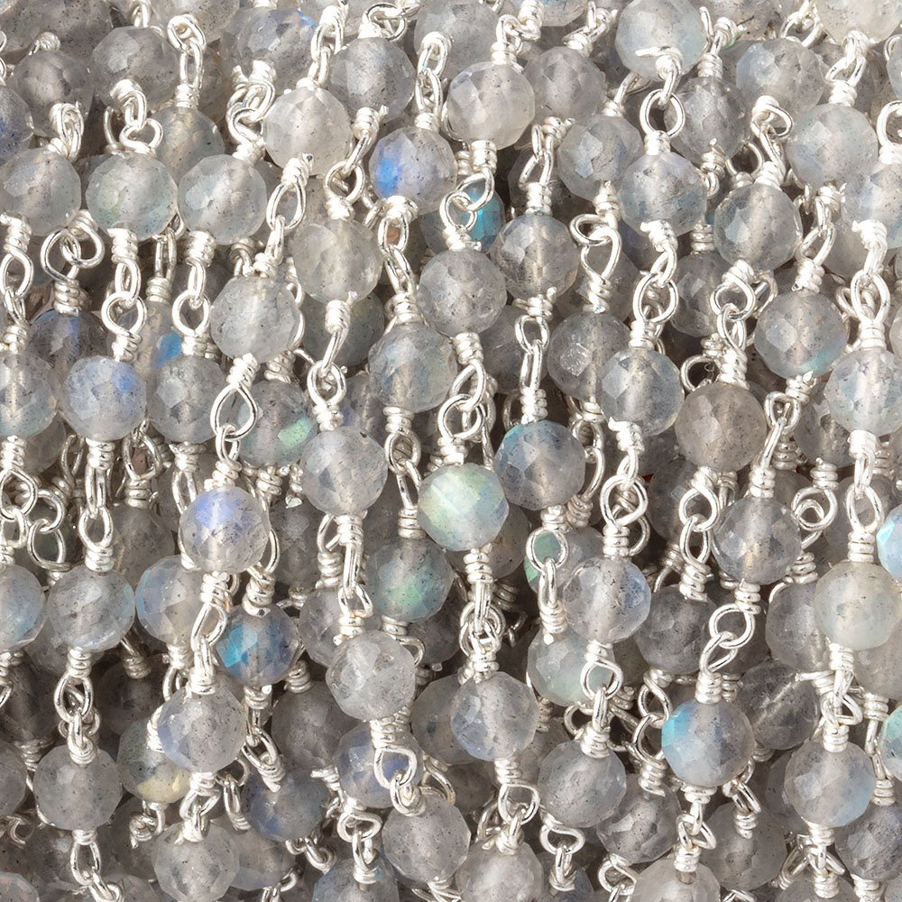 4mm Labradorite Micro Faceted Rounds on Silver Plated Chain (ONLINE ORDER ONLY)