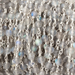 4mm Labradorite Micro Faceted Rounds on Silver Plated Chain (ONLINE ORDER ONLY)