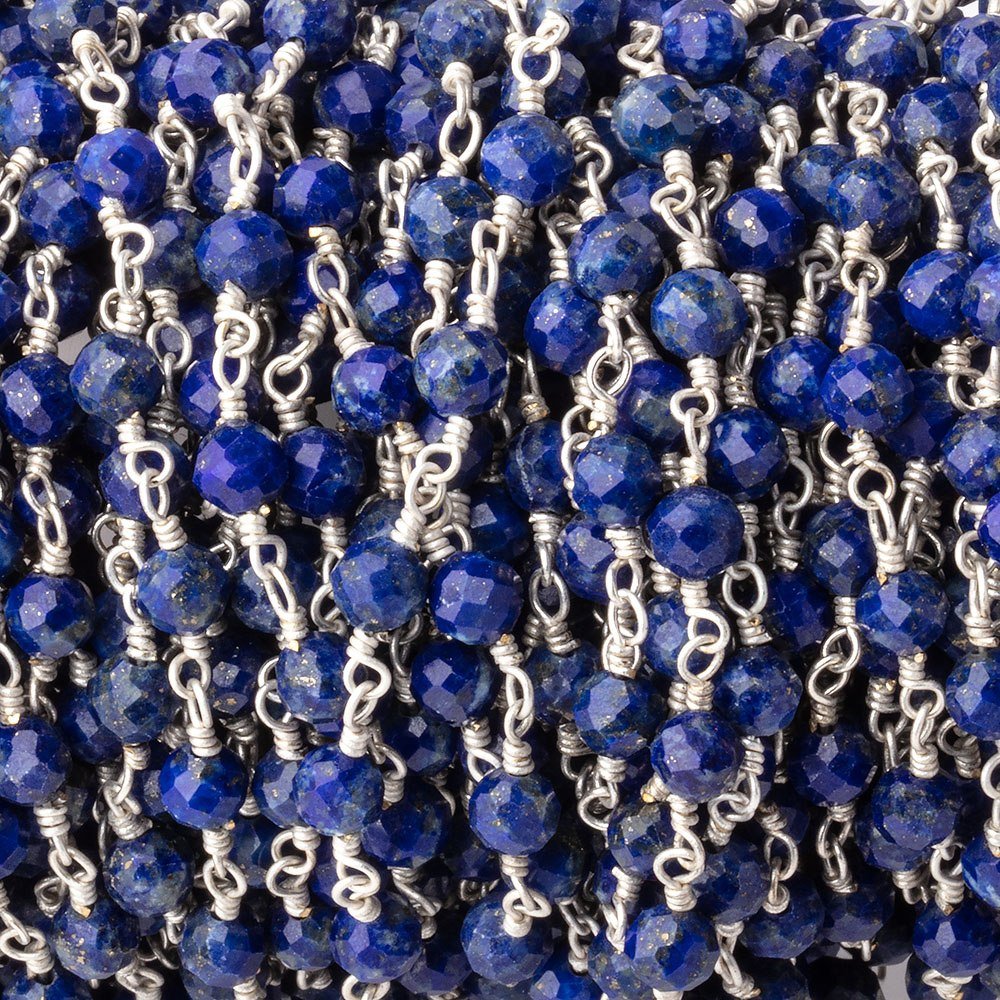 4mm Lapis Lazuli Micro Faceted Rounds on Silver Plated Chain (ONLINE ORDER ONLY)