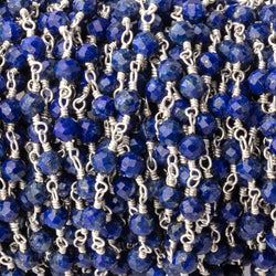 4mm Lapis Lazuli Micro Faceted Rounds on Silver Plated Chain (ONLINE ORDER ONLY)