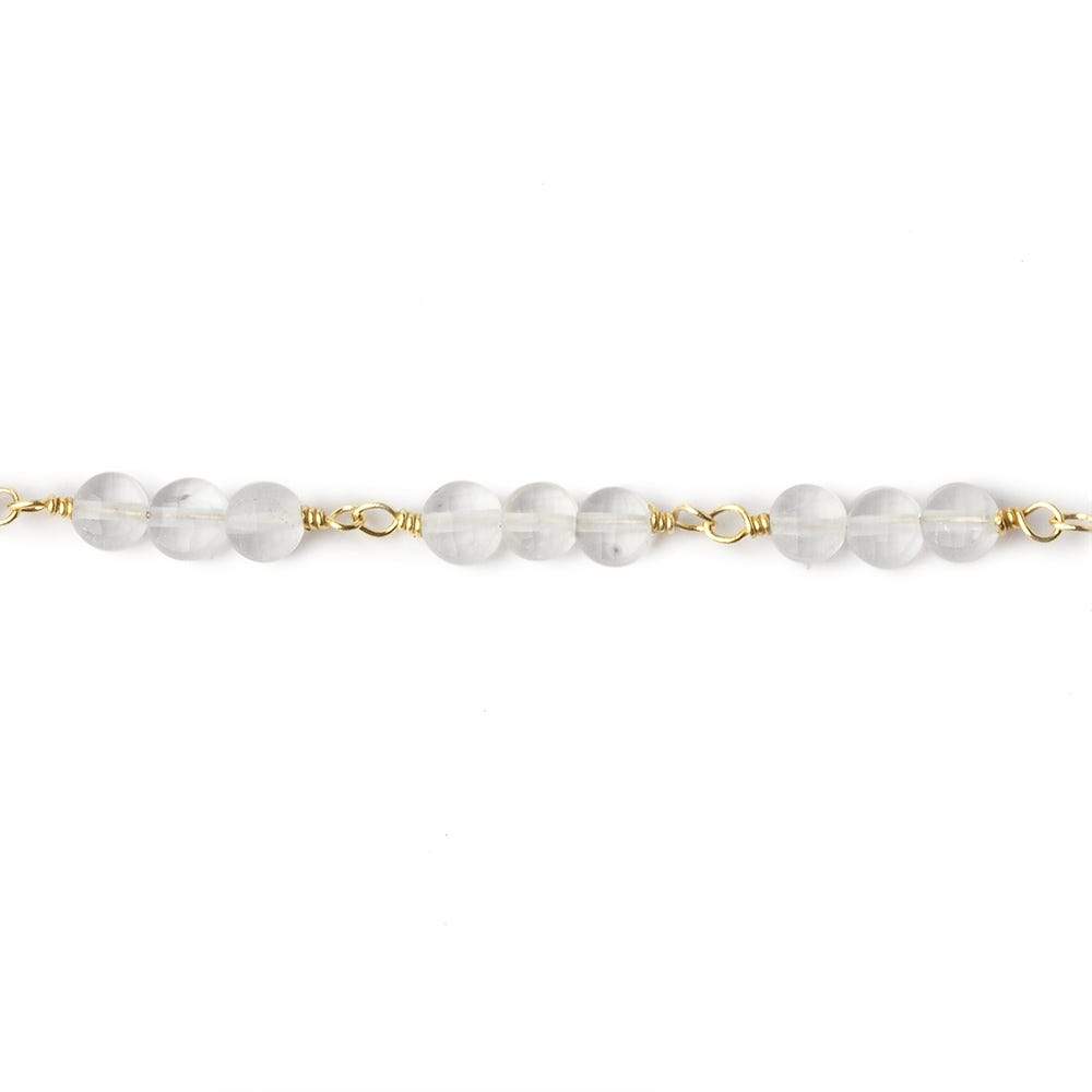 4mm Matte Crystal Quartz faceted coin Trio Gold Chain by the foot 54 beads per length (ONLINE ORDER ONLY)