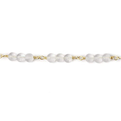 4mm Matte Crystal Quartz faceted coin Trio Gold Chain by the foot 54 beads per length (ONLINE ORDER ONLY)