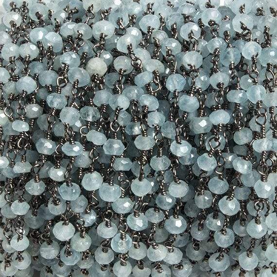 4mm Milky Aquamarine faceted rondelle Black Gold Chain by the foot 34 pieces (ONLINE ORDER ONLY)