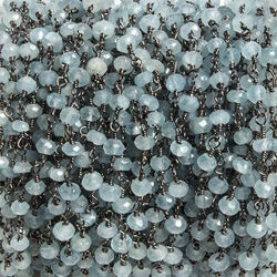 4mm Milky Aquamarine faceted rondelle Black Gold Chain by the foot 34 pieces (ONLINE ORDER ONLY)