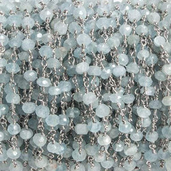 4mm Milky Aquamarine faceted rondelle Silver Chain by the foot 34 pieces