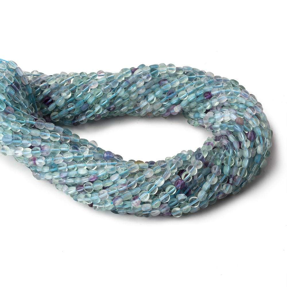 4mm Multi Color Fluorite checkerboard calibrated faceted coins 12.5 inch 85 beads A (ONLINE ORDER ONLY)