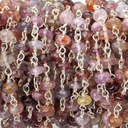 4mm Multi Color Spinel Plain Rondelles on .925 Silver Hand Wrapped Chain (ONLINE ORDER ONLY)