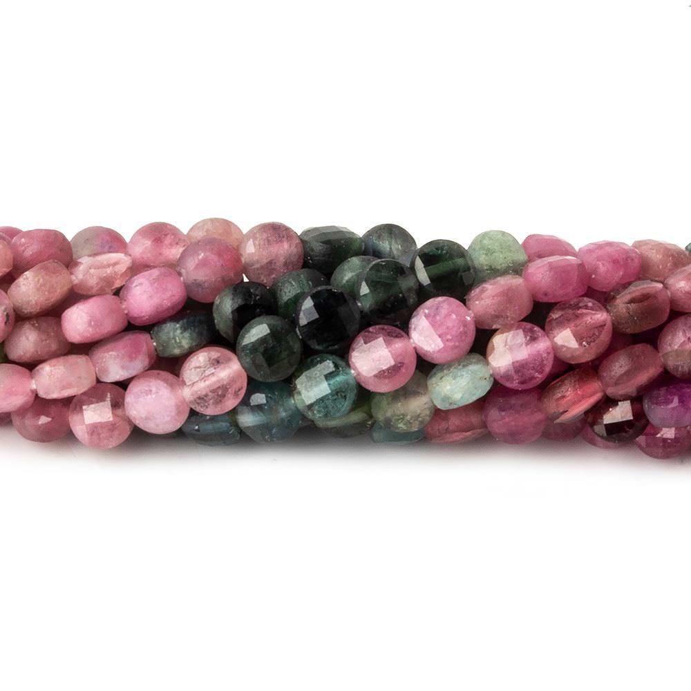 4mm Multi Color Tourmaline checkerboard calibrated faceted coins 12.5 inch 85 beads (ONLINE ORDER ONLY)