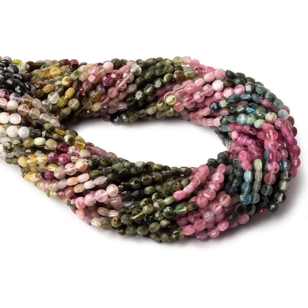4mm Multi Color Tourmaline checkerboard calibrated faceted coins 12.5 inch 85 beads (ONLINE ORDER ONLY)