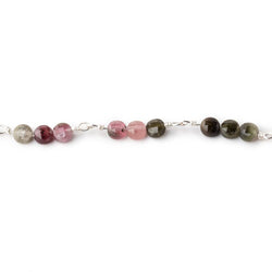 4mm Multi Color Tourmaline Faceted Coin Trio Silver Plated Chain by the Foot 51 Beads (ONLINE ORDER ONLY)