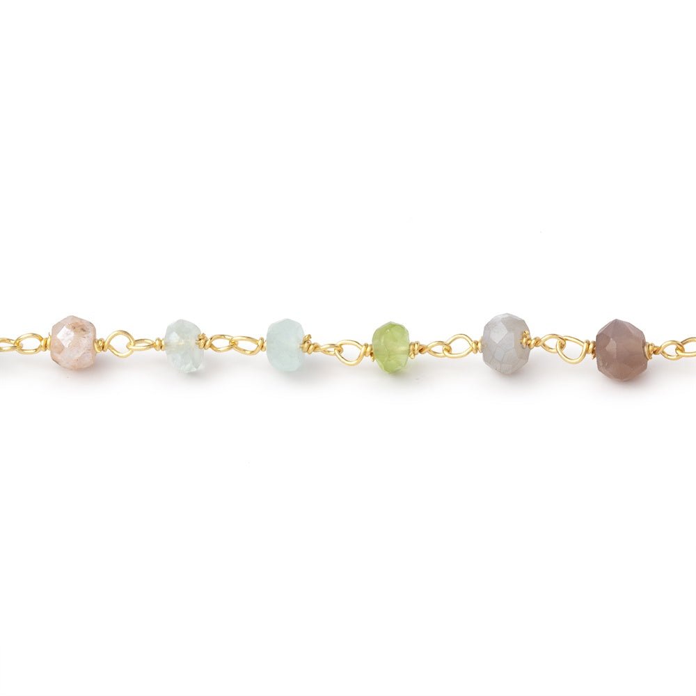 4mm Multi Gem Faceted Rondelles on Vermeil Hand-Wrapped Chain (ONLINE ORDER ONLY)