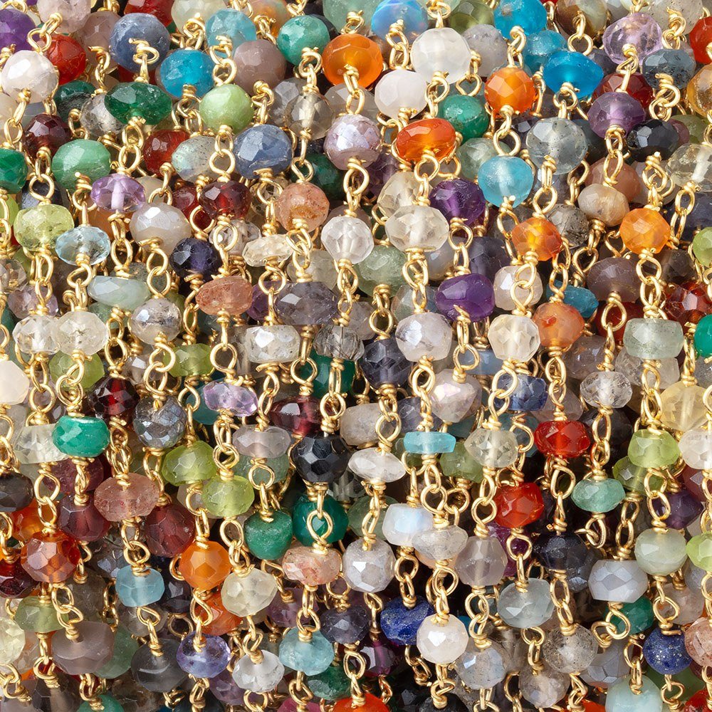4mm Multi Gem Faceted Rondelles on Vermeil Hand-Wrapped Chain (ONLINE ORDER ONLY)