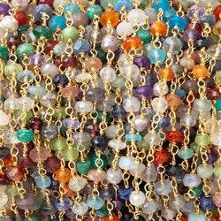 4mm Multi Gem Faceted Rondelles on Vermeil Hand-Wrapped Chain (ONLINE ORDER ONLY)