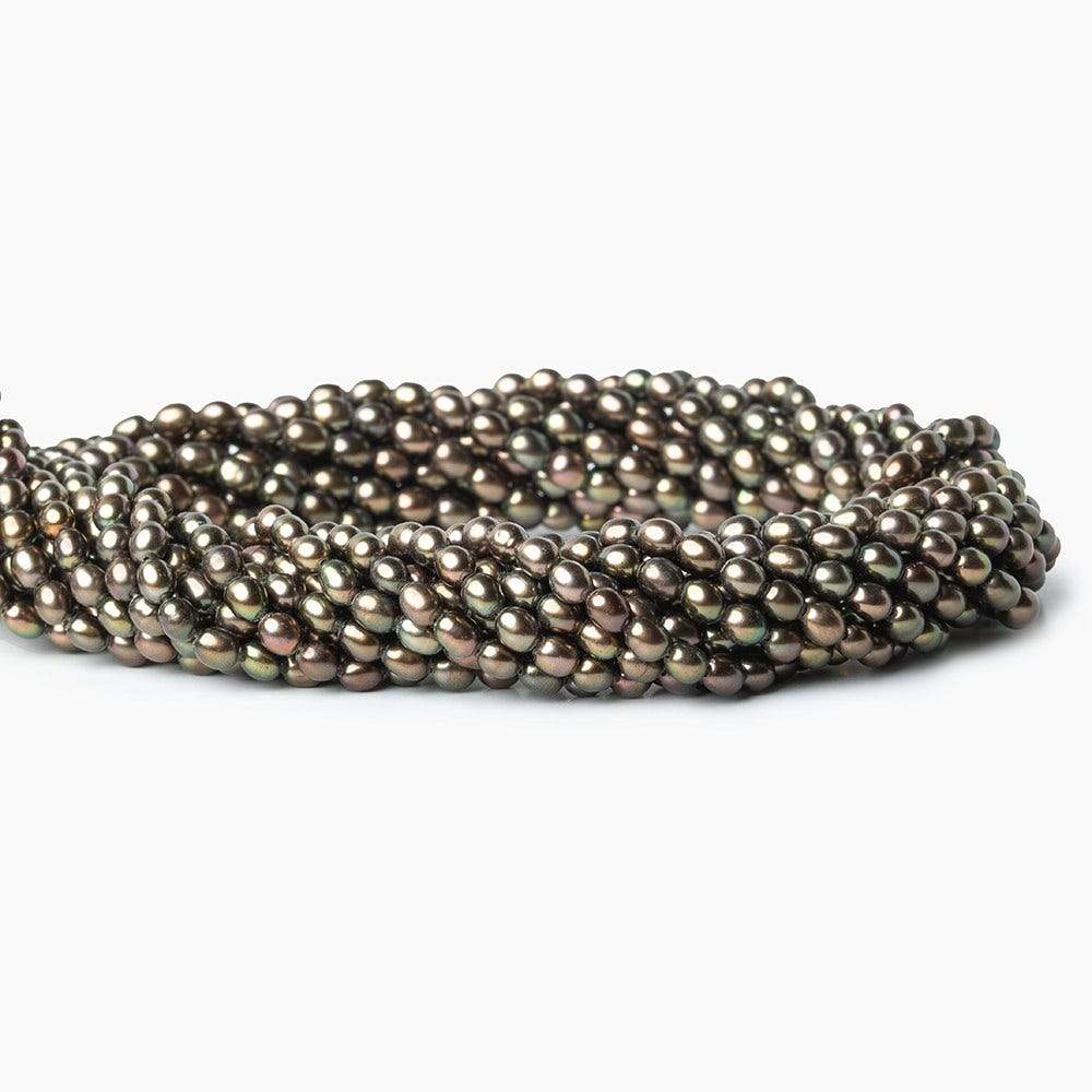 4mm Mushroom Green Straight Drilled Oval Freshwater Pearls, 15 inch, 90 pieces (ONLINE ORDER ONLY)