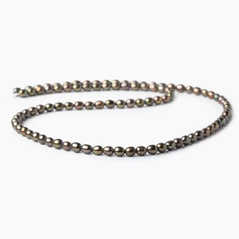 4mm Mushroom Green Straight Drilled Oval Freshwater Pearls, 15 inch, 90 pieces (ONLINE ORDER ONLY)